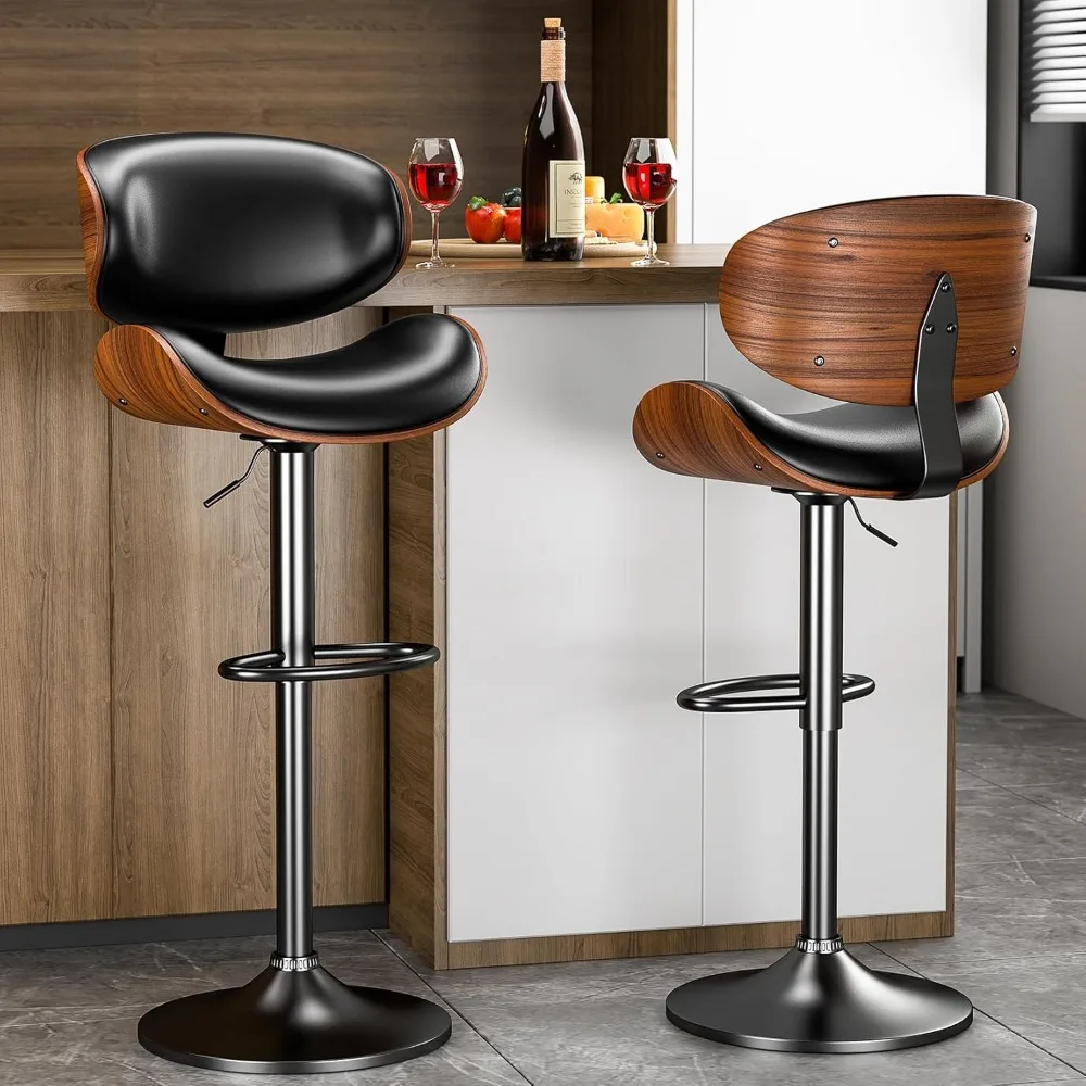 

Bar Stools Set of 2, Swivel Adjustable 24" to 46" Counter Height Barstools, Modern PU Leather Upholstered Mid-Century Kitchen Is