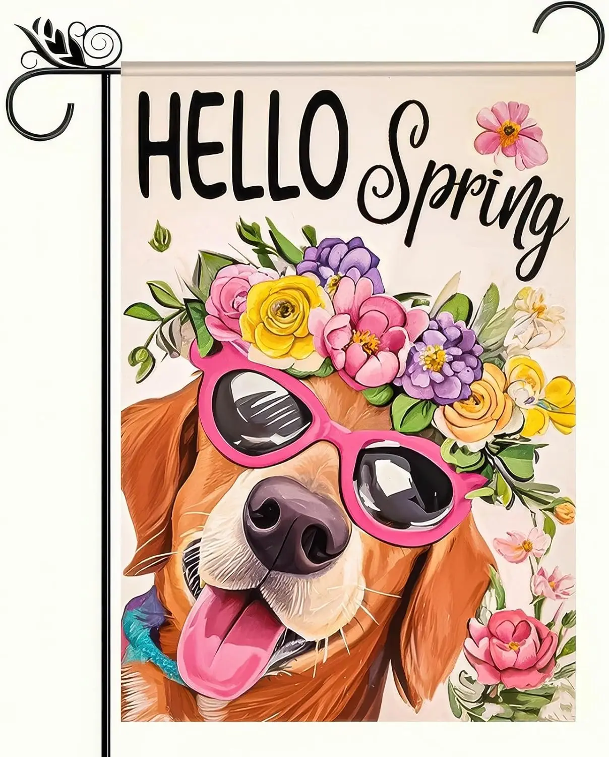 Hello Spring Garden Flag 12x18 Double Sided Small Flags with Dog Backdrop for Spring Summer Garden Flags Outside Holiday Sea SSL