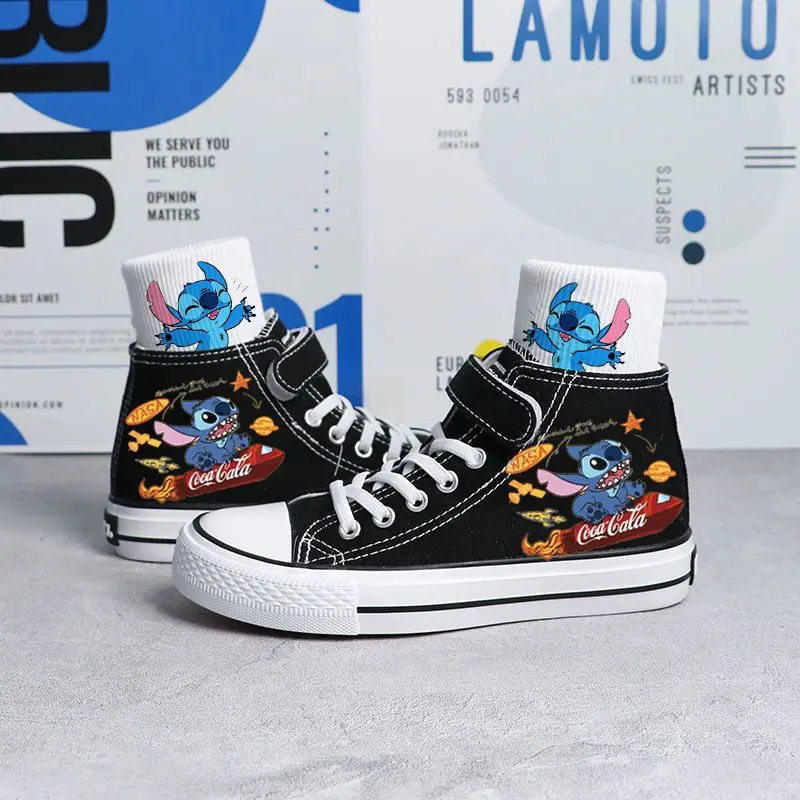 Disney Lilo & Stitch Children High Top Canvas Shoes For Girls Boys Shoes Cartoon Kids Sneakers Girls Boys Casual Tennis Shoes