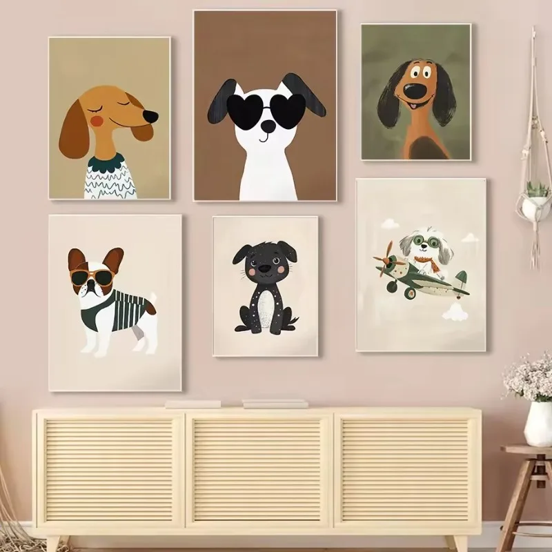 Colorful Cartoon Dog Illustrations Poster Canvas Paintings Cute Animal Nordic Wall Art Pictures Kindergarten Home Decor No Frame view 3