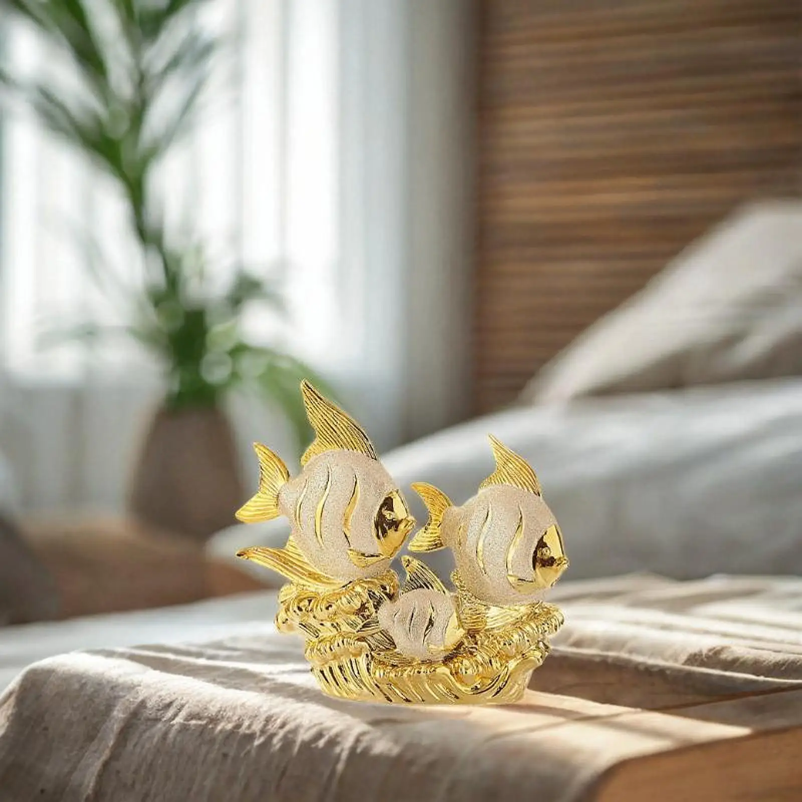 Chinese Style Angel Fishes Ornament Ceramic Artwork Luck and Prosperity Animal Sculpture Adornment for Housewarming Gift