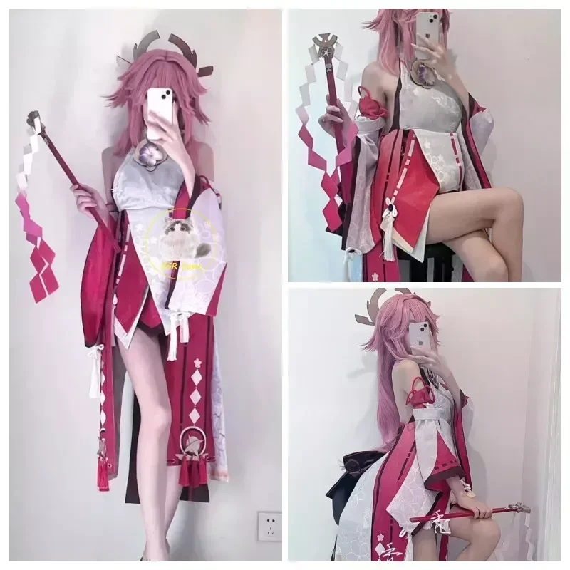 Spiel Yae Miko Cosplay Genshin Impact Cosplay Kostüm Yae Miko Uniform Perücke Kleid Party Outfit Halloween Kostüme für Frauen