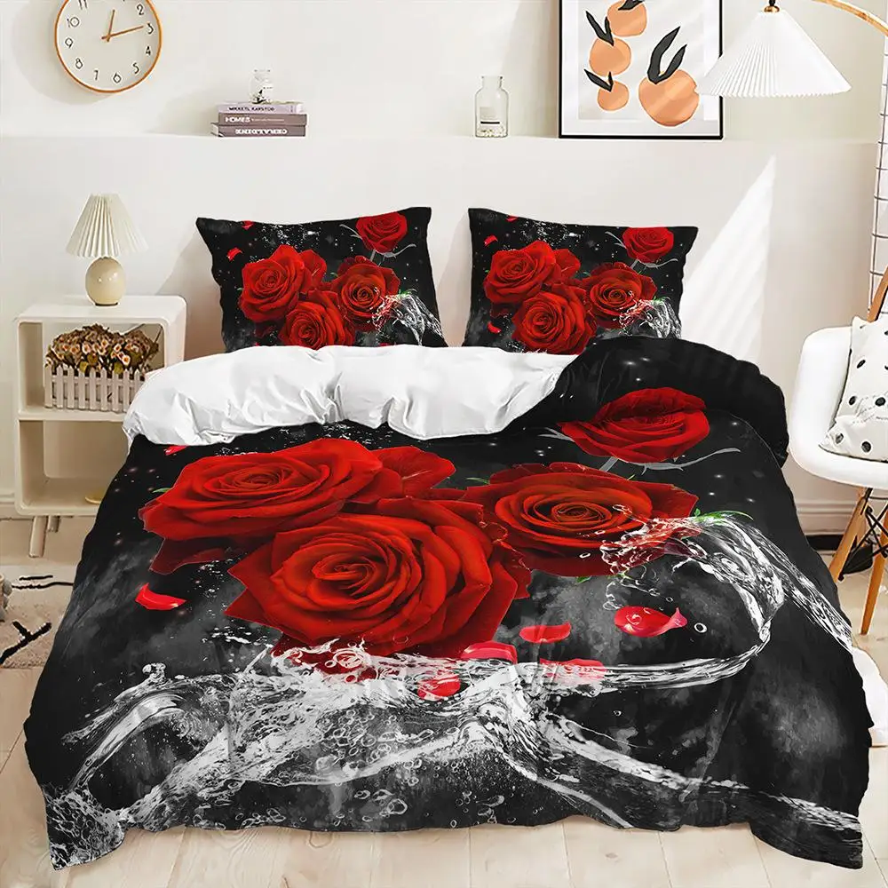 

Rose Duvet Cover Floral Bouquet Botanical Comforter Cover Romantic Flower Bedding Set Valentine's Day Couple Lover Room Decor