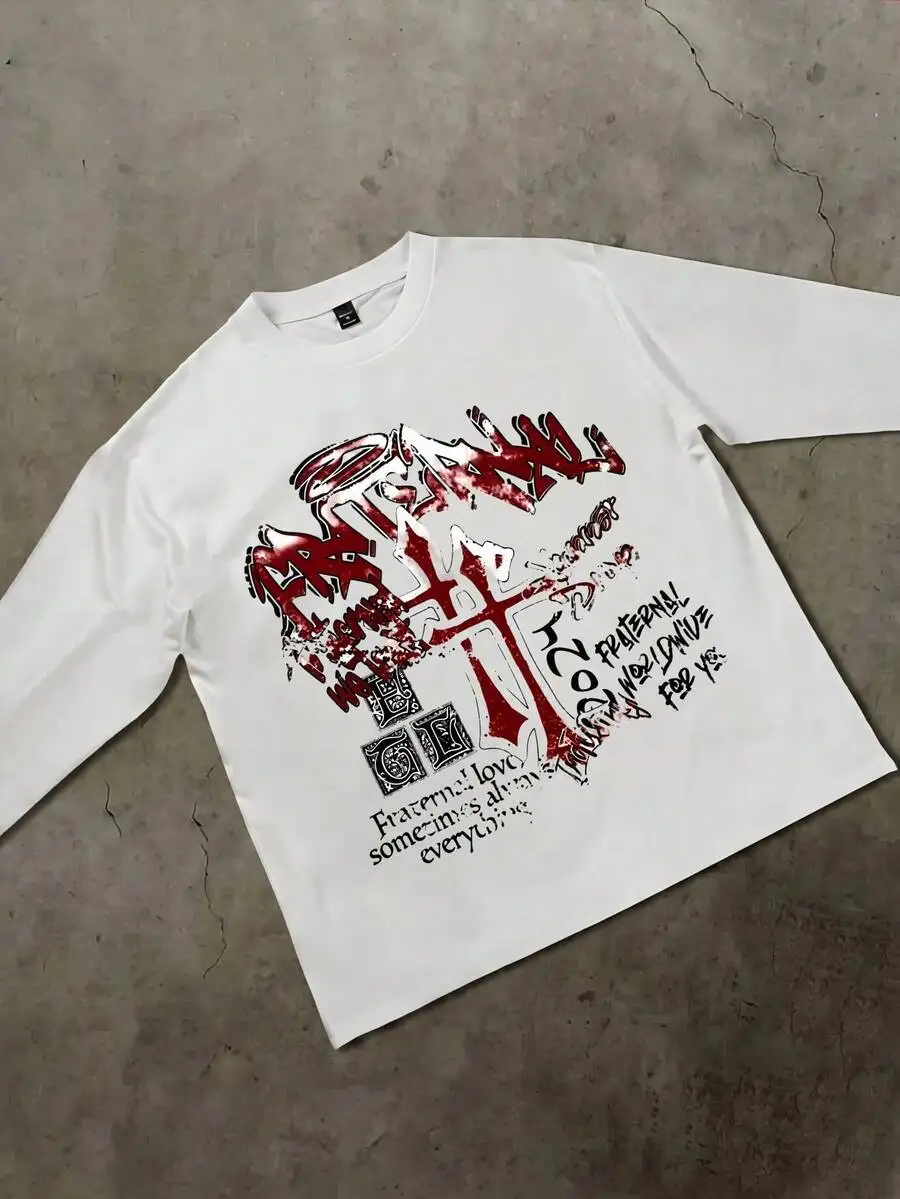 Y2k Thin Graphic T-Shirt For Cotton,Hip-Hop For Men Long Sleeve Shirts, Funny Vintage,Regular Fit, Street Style Print, Ideal Gift For Him