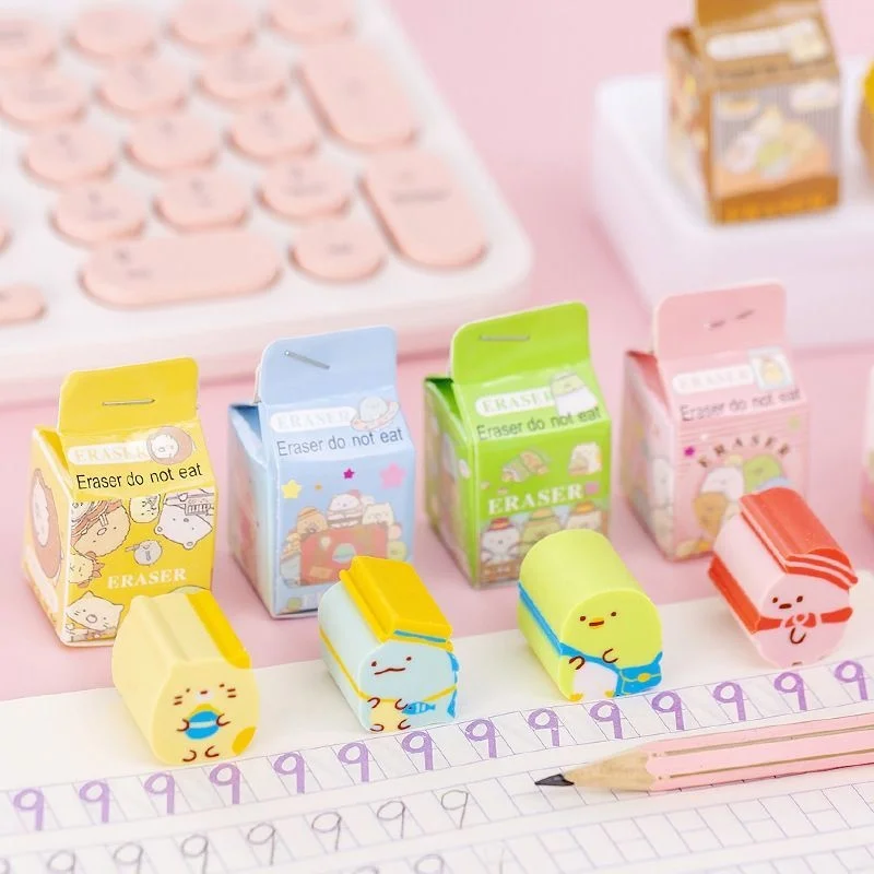 Ellen Brook 1 PCS Stationery Kawaii Milk box Student School Office Supplies Children Erasers For Kids Gift Pencil Rubber Eraser