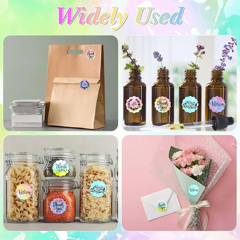 لفة ملصقات مستديرة ذاتية اللصق متدرجة ملصقات حرارية قابلة للطباعة ورق ملون لتغليف الهدايا ختم شكرًا بطاقة سعر الاسم