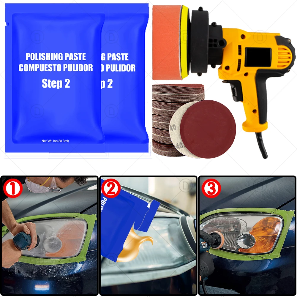 Two Step Headlight Restoration Kit Plastic Cleaner Polish Car Light Restorer Vehicle Lamp Lens Paste Repair Automotive Polishing