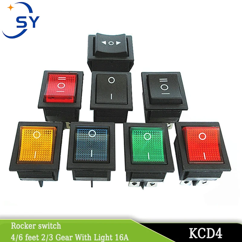 1Pcs KCD4 Boat Type Small Warped Rocker Button Switch Power 4/6 Pin With Light 16A AC250V 20A 125V Self-Locking/Resetting