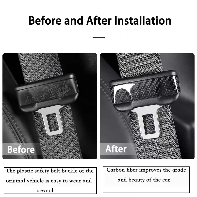 2Pcs Real Carbon Fiber Creative Patch For Safety Belt Buckle Sticker For Tesla Model 3 / Model Y Interior Accessories Tuning