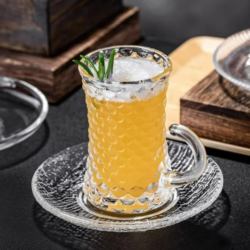 Turkish Style Cocktail Glasses Cup Medieval Coffee Cup Set Engraved Cold Brew Glass Cup With Handle Personalized Creative Cups