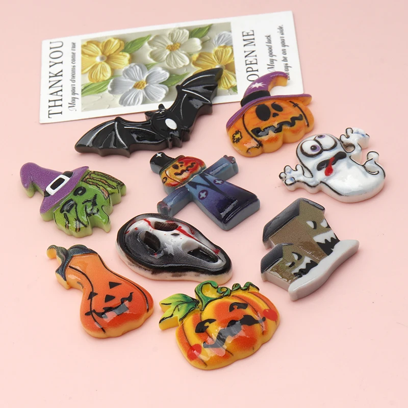 10/100pcs Resin Decor Halloween Faltback Cabochon DIY Accessories for Handmade Hairpin Keychain Jewelry Shoes Scrapbook Decor