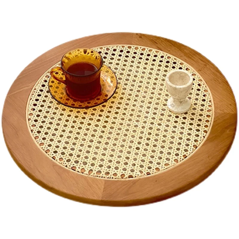 

Minimalist Vine Woven Tray Solid Wood Dining Plate Designer Vintage Photo Storage Plate Decoration