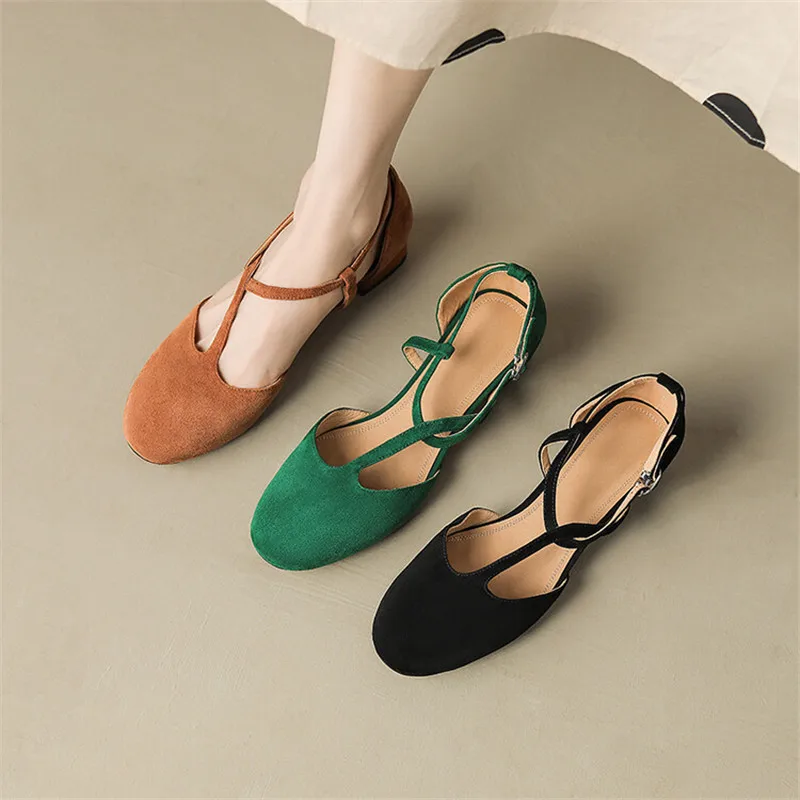 2023 New Summer Sandals Round Toe Women Sandals French Retro Women Shoes Cover Toe Chunky Heel Sandals for Women Handmade Shoes