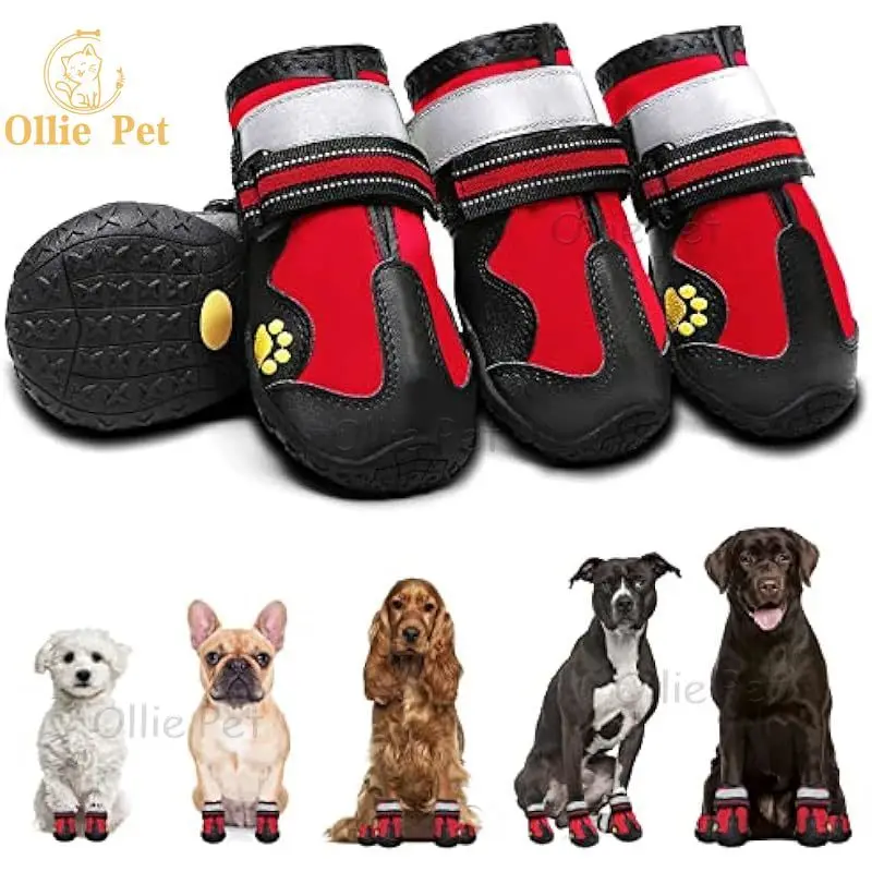 4pcs Waterproof Dog Shoes Outdoor Hiking Anti-Slip Rain Boots Reflective for Medium Large Pet Sports Training Breathable Shoes