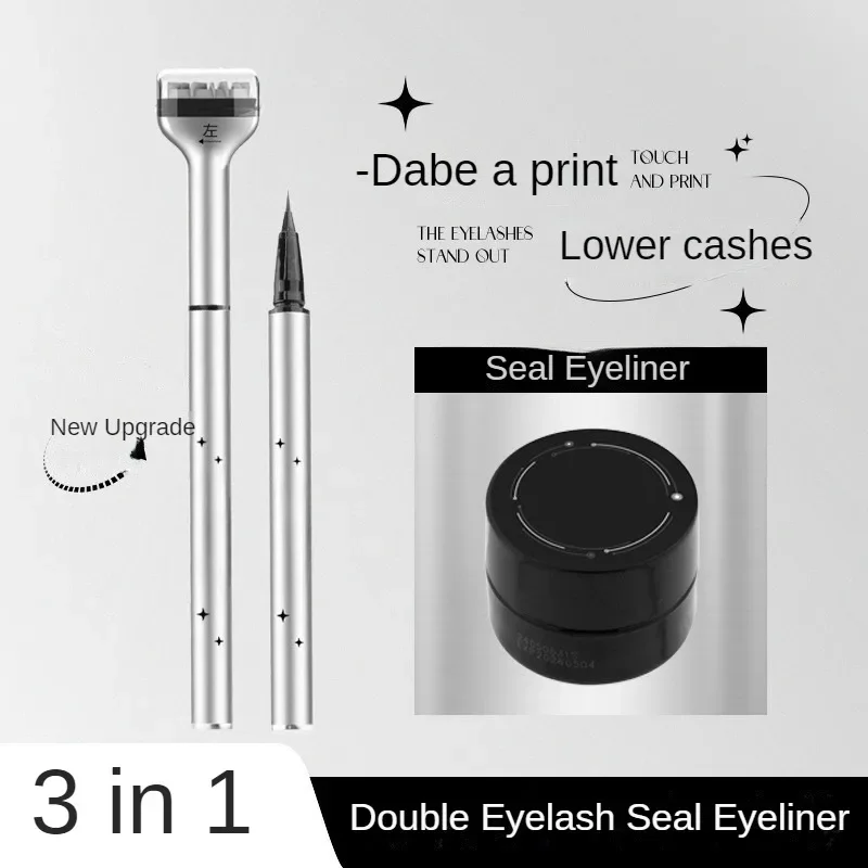 Juego de sellos de pestañas inferiores impermeables, delineador de Ojos de secado rápido, fácil de usar, portátil, punta de 0,01mm, sello de pestañas inferiores con tinta 2 en 1