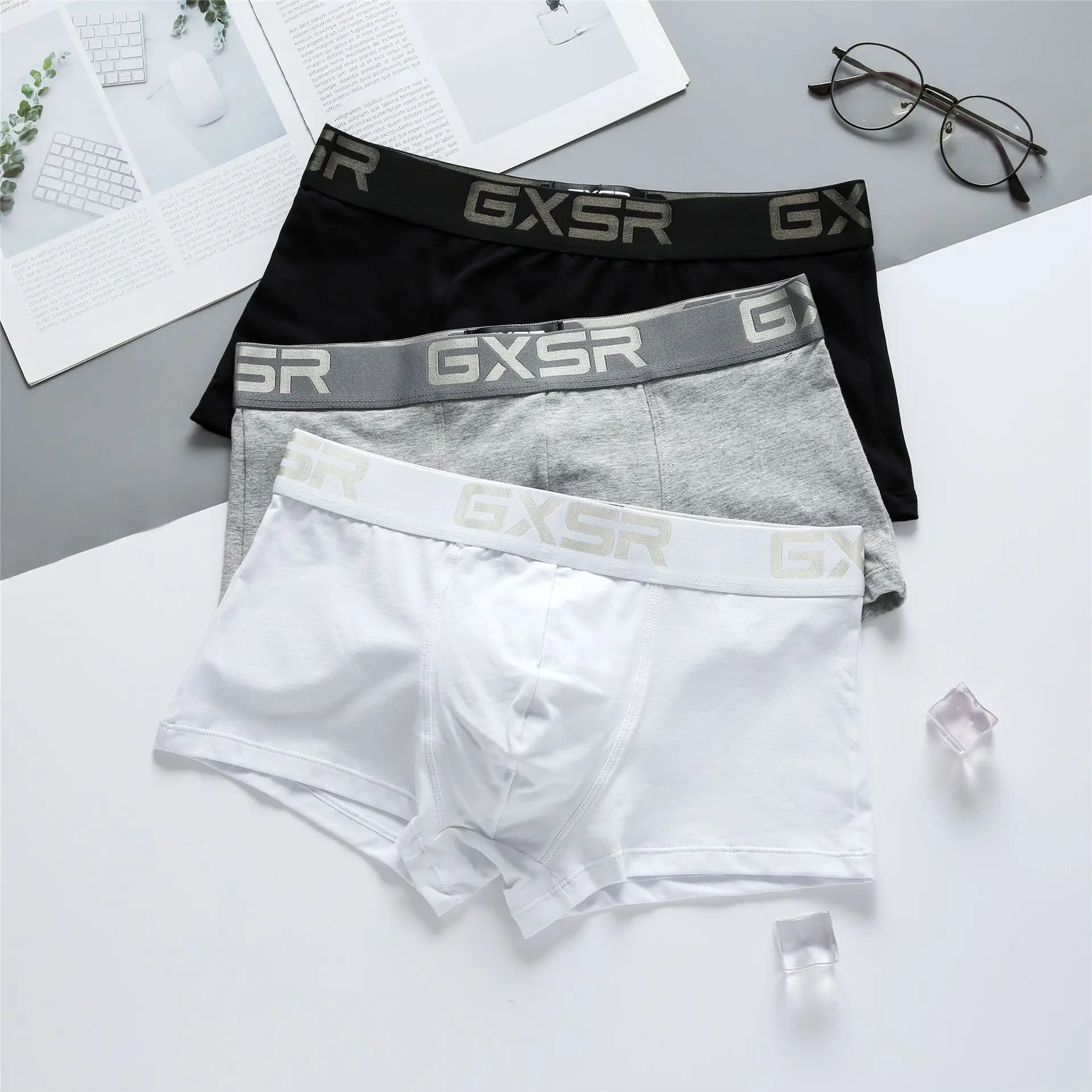 New GXSR men's cotton panties low waist, breathable, comfortable solid color basic men's boxers