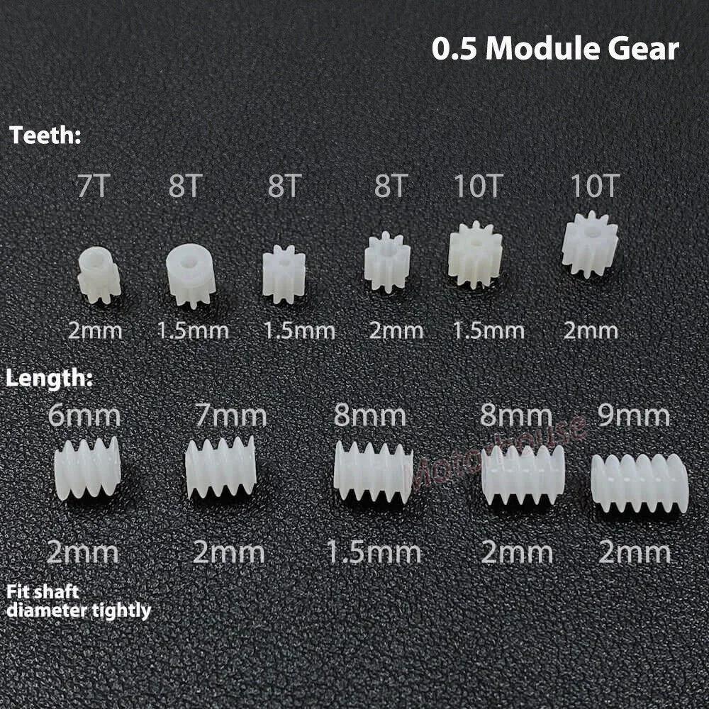 

10pc 0.5M modulus Small Motor Plastic Gear 7T 8T 10T Teeth 1mm/2mm Shaft Toy RC Car Transmission Gear 6mm Worm Gear Helical Gear