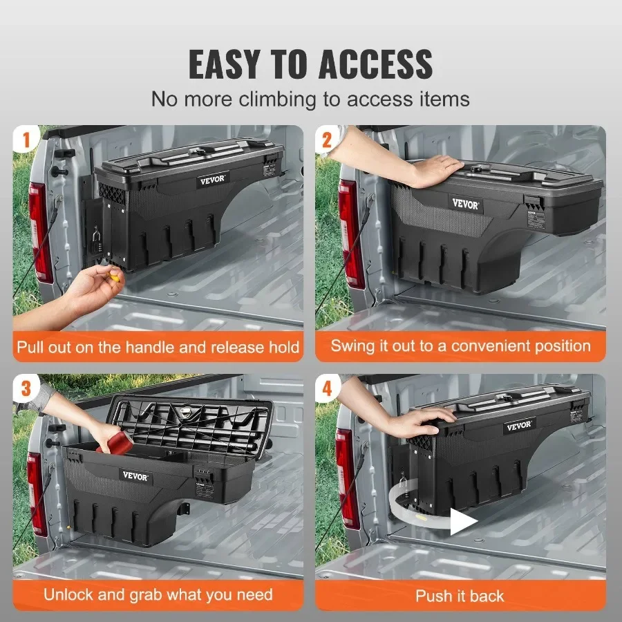 VEVOR شاحنة السرير صندوق تخزين قابل للقفل سوينغ مع قفل كلمة المرور 6.6 جالون/25 لتر ABS عجلة جيدا أداة صندوق مقاوم للماء و Durab