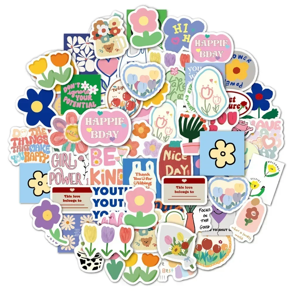 60Pcs Cute Stickers for Kids Teens Kawaii Stickers Small Flower Korean Style Stickers to DIY Hydroflask Laptop Skateboard Phone