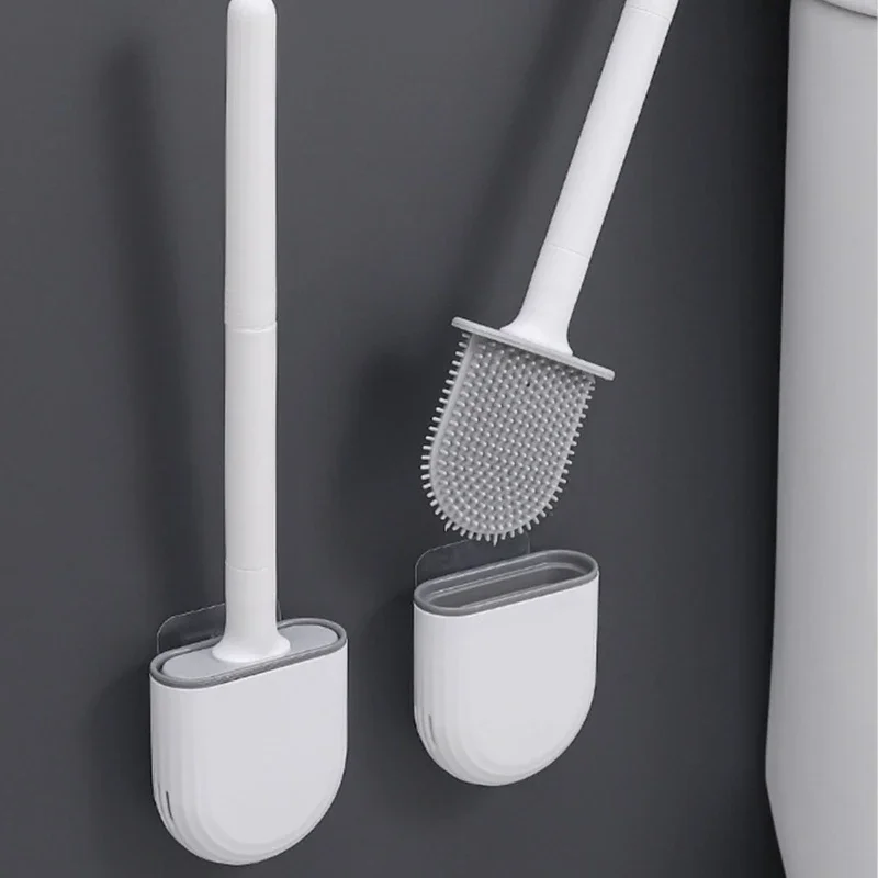 

1pcs Wall Hanging Silicone Toilet Brush Long Handle Cleaning Brush Durable Easy To Clean Bathroom Toilet Cleaning Accessories