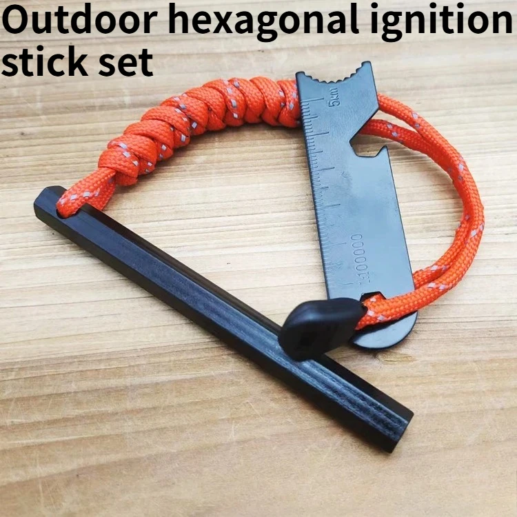 Hexagonal Fire Magnesium Rod Set Camping Hiking Survival Fire Equipment Outdoor EDC Tool