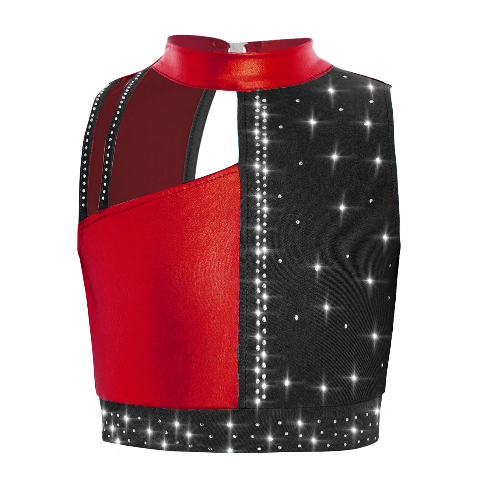 أطفال بنات رياضي الشكل التزلج الجمباز الرقص أزياء مسرحية بلا أكمام انقطاع لامعة الراين لامع المحاصيل الأعلى #4