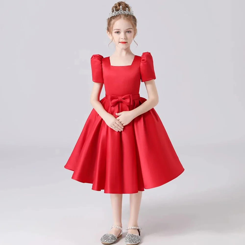 KYDYNQJ Red Satin Flower Girl Dresses Princess Girls Birthday Party Pageant Gown Short Dress For New Year In Stock