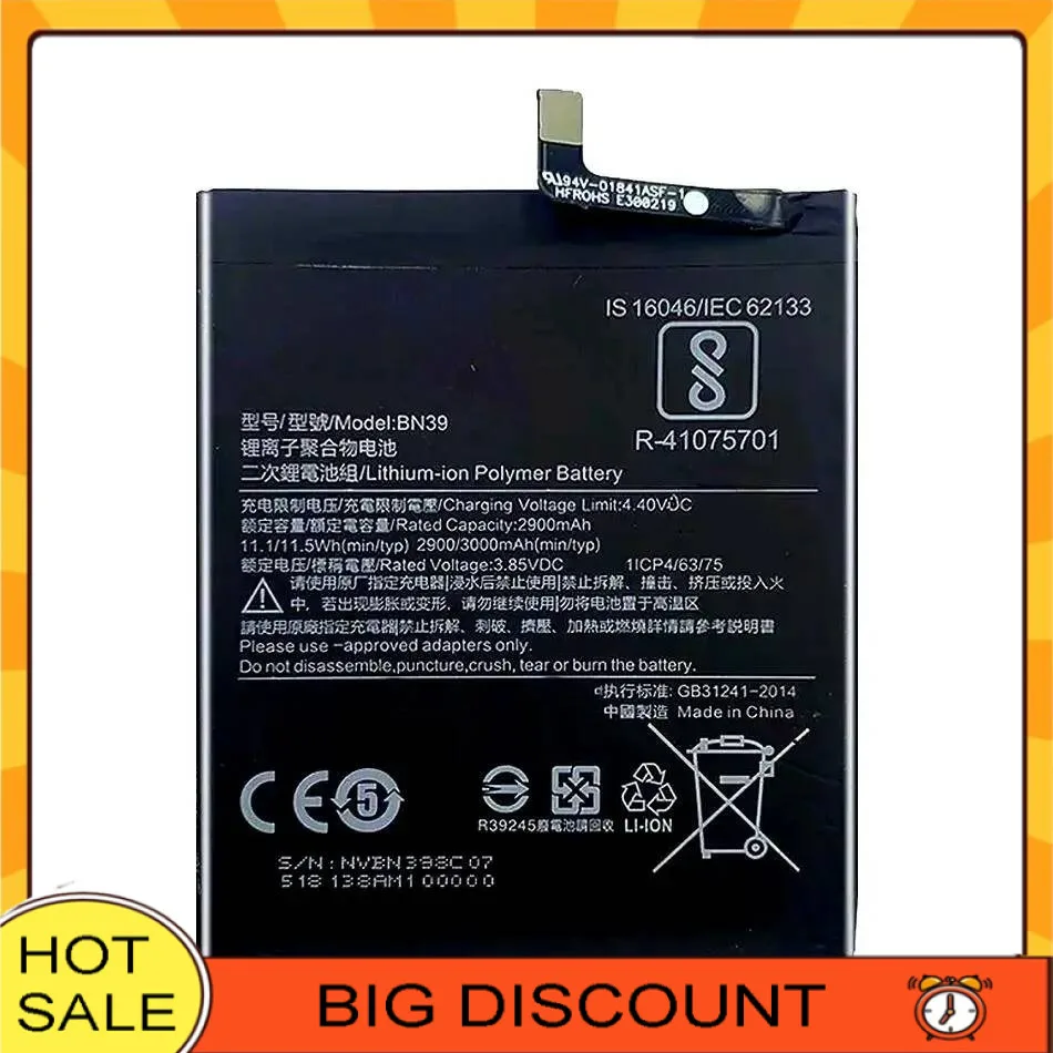 

3000Mah Lightweight Mobile Phone Battery For Xiaomi MI Play BN39