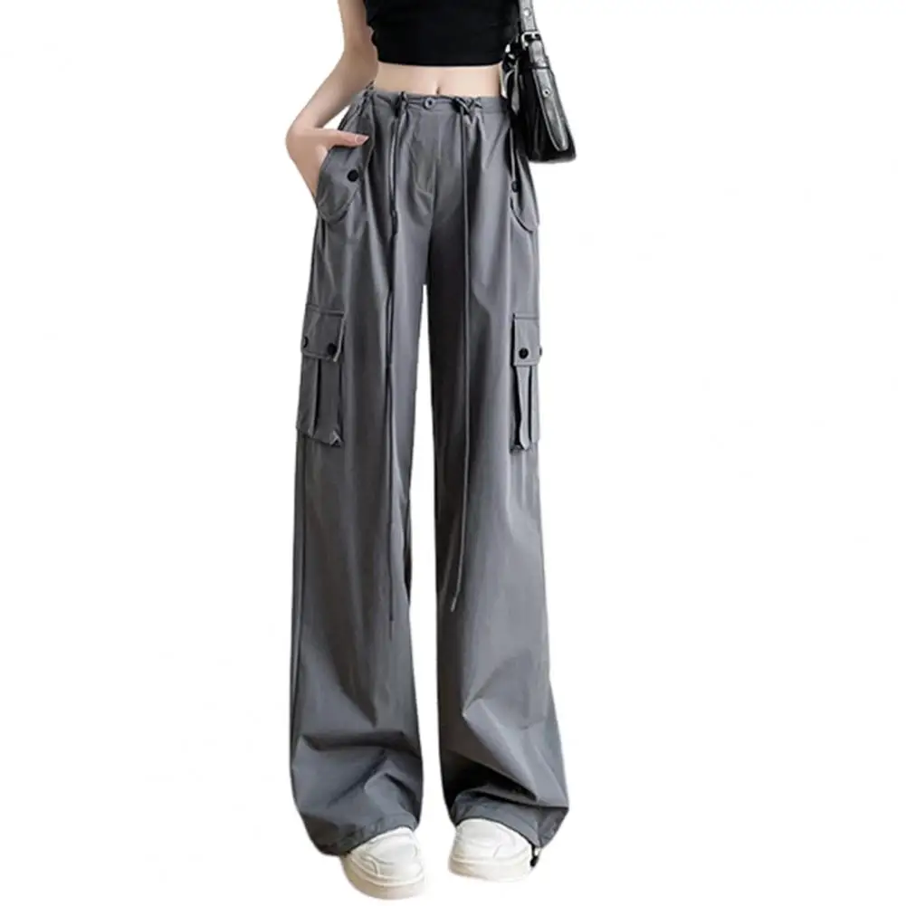 Long Pants Men's High Waist Cargo Pants with Multi Pockets Design Elastic Waistband Wide Leg Trousers for Streetwear Sport