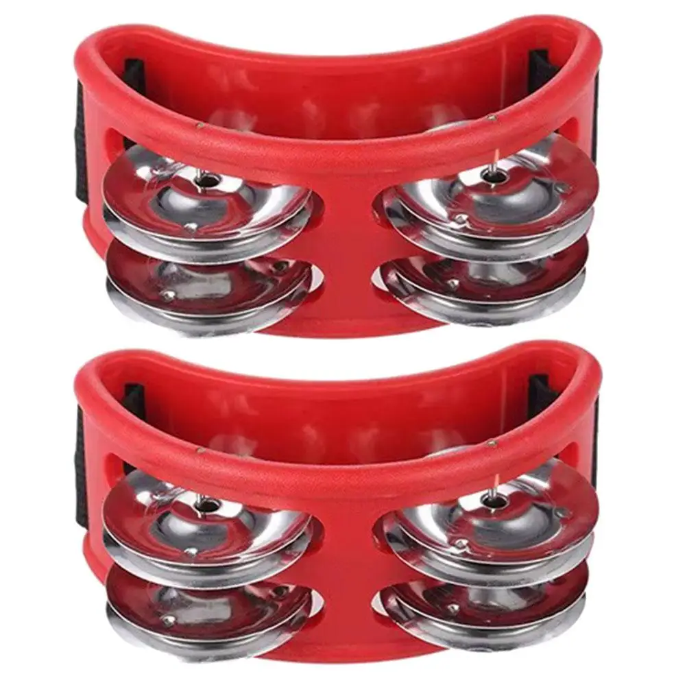 

2 Pcs Double Row Red ABS Rhythm Percussion Tambourine Rhythm Percussion Bell Shaker Musical Instrument Adult Accompaniment
