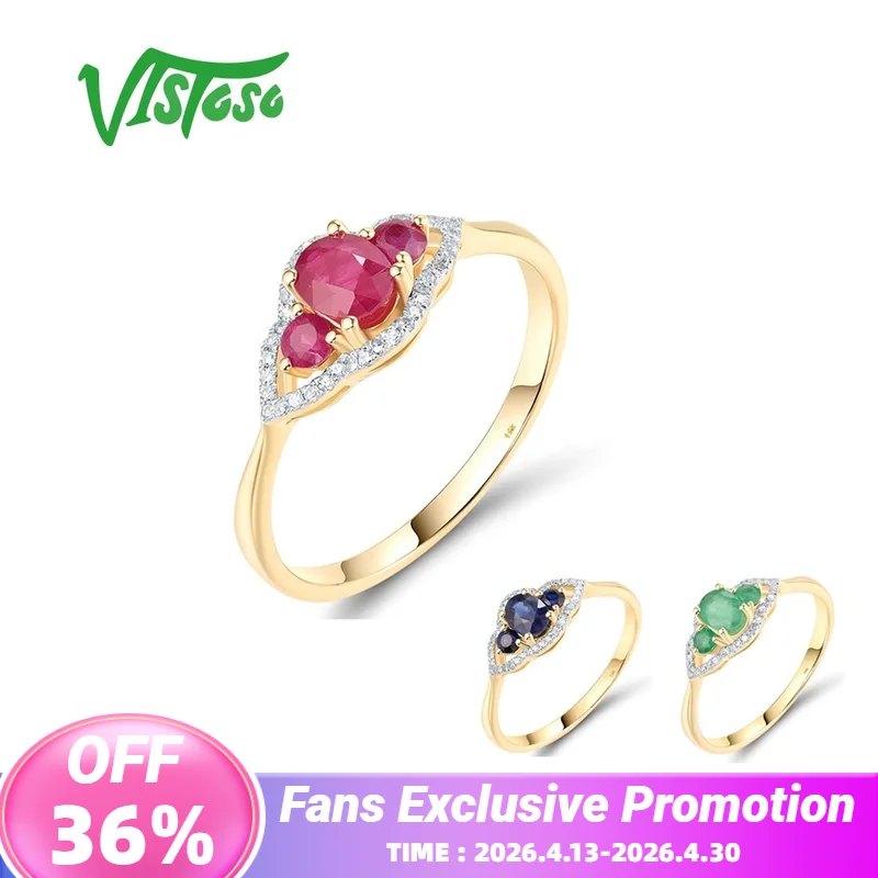

VISTOSO Pure 14K 585 Yellow Gold Rings For Women Sparkling Diamond Ruby/Emerald/Blue Sapphire Exquisite Wedding Fine Jewelry