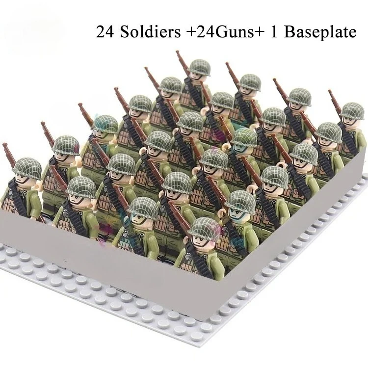 24-teiliges Armeesoldaten-Bausteinset mit Mini-Puppen und Untergrund, DIY-Kriegsszenen-Bausteine, Kinderspielzeug-Sammlung – Detail 9