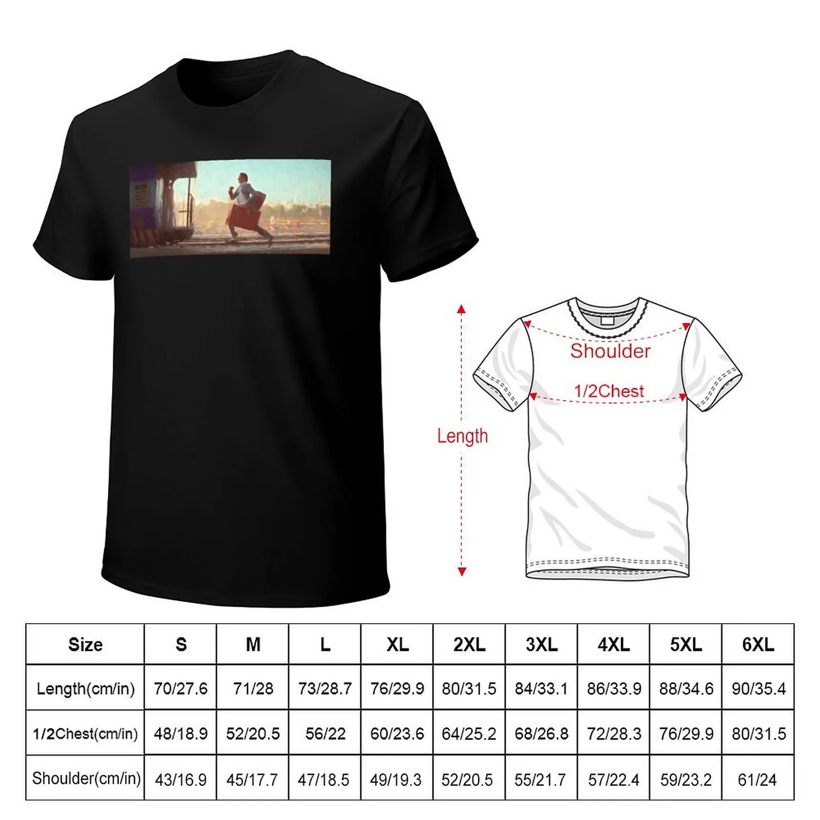 Running after The Darjeeling Limited train painting T-Shirt Soft Casual Short Sleeve Cotton Tee
