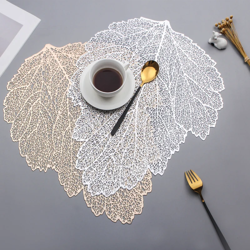 Home Decor PVC Placemat for Dining Table Coasters Lotus Leaf Palm Leaf Simulation Plant Cup Coffee Table Mats Kitchen Christmas