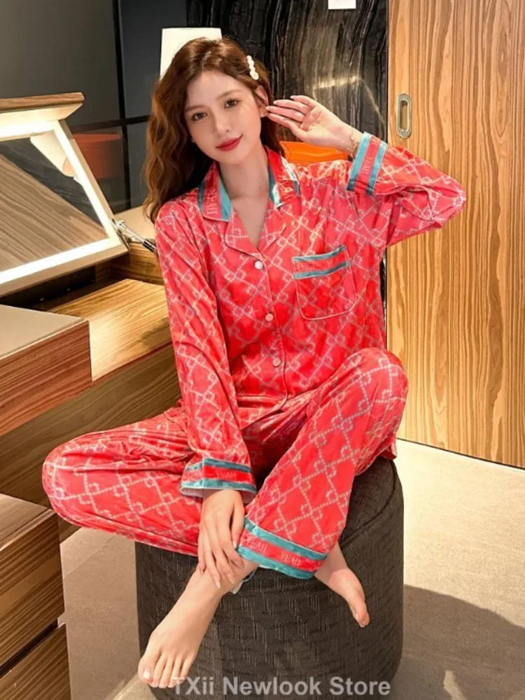 TXii New Designer Style Autumn and Winter New Gold Velvet Pajamas Women\'s Suit Trousers Home Clothes High-end Sense Home Clothes