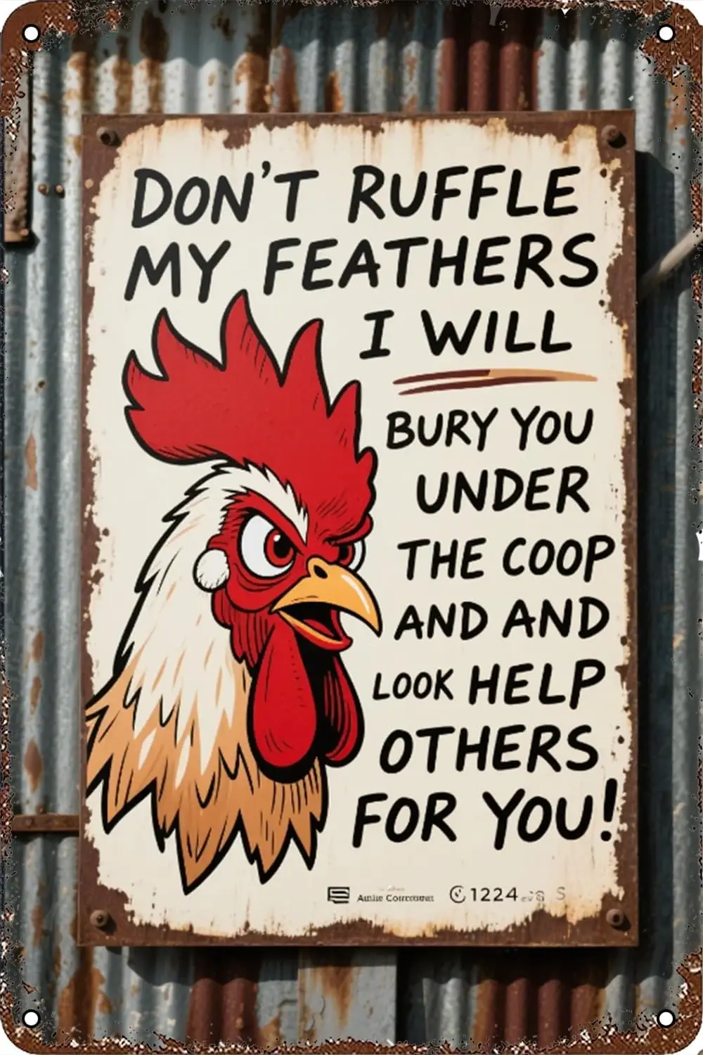 Funny Chicken Signs The Rooster May Crow But The Hen Delivers The Goods Aluminium Sign Metal Chicken Signs Decor Home 8x12  sign