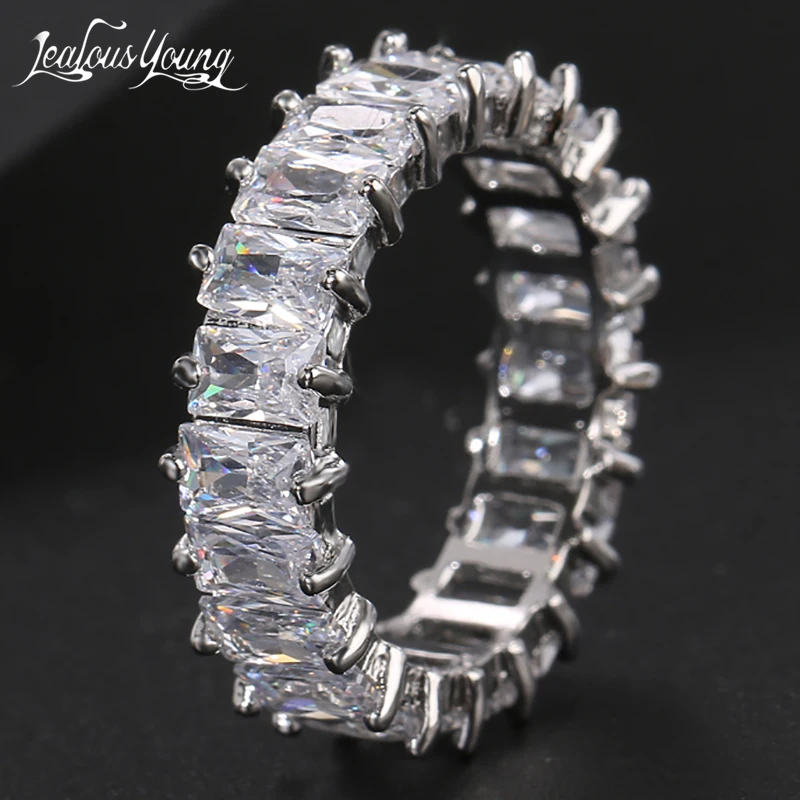 New Design Fashion Band Wedding Ring for Women Micro Paved Square CZ Stone Silver Color Simple Marriage Jewelry Ring