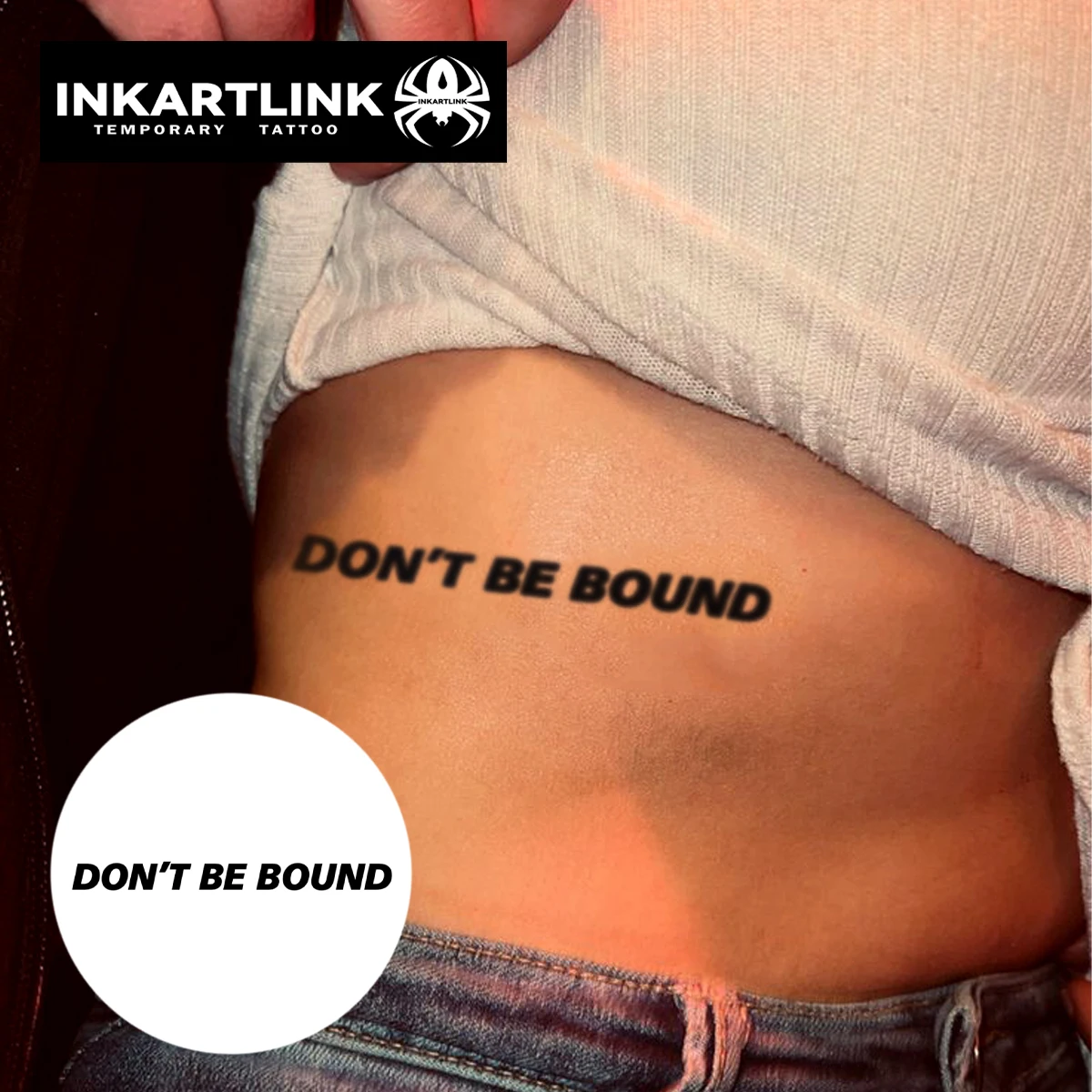 INKARTLINK Inspirational English Tattoo Patch 1-2 Weeks Long Lasting 'DON't BE BOUND' Waterproof Temporary Tattoo