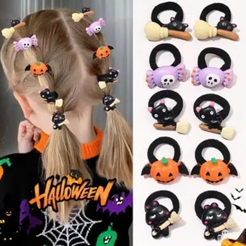 

Cute Halloween Hair Ties for Girls - Spooky Pumpkin, Ghost, Bat & Cat Design, Elastic Hair Bands for Party Favors & Gift Sets