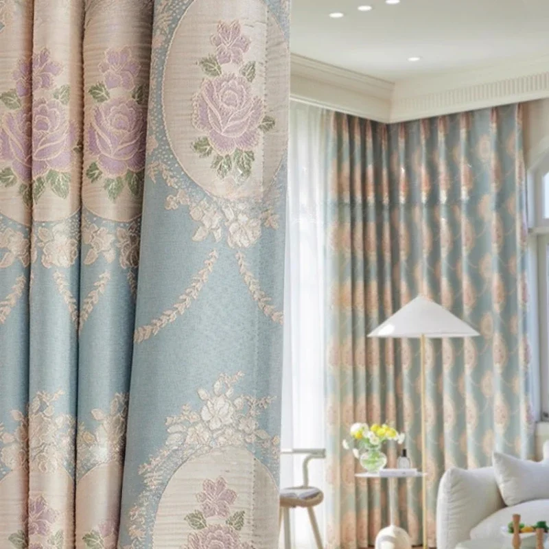 

Romantic Retro Relief Embroidery in The Living Room Luxury and Atmospheric Curtains French Curtains for Bedroom Full Shading