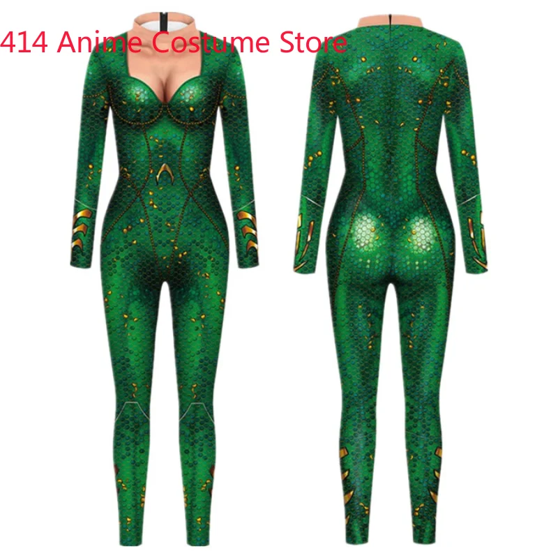 Halloween Frauen Tier Fischs chuppen drucken Overall Cosplay Kostüm Langarm schlanke Bodysuit Party Performance Kleidung