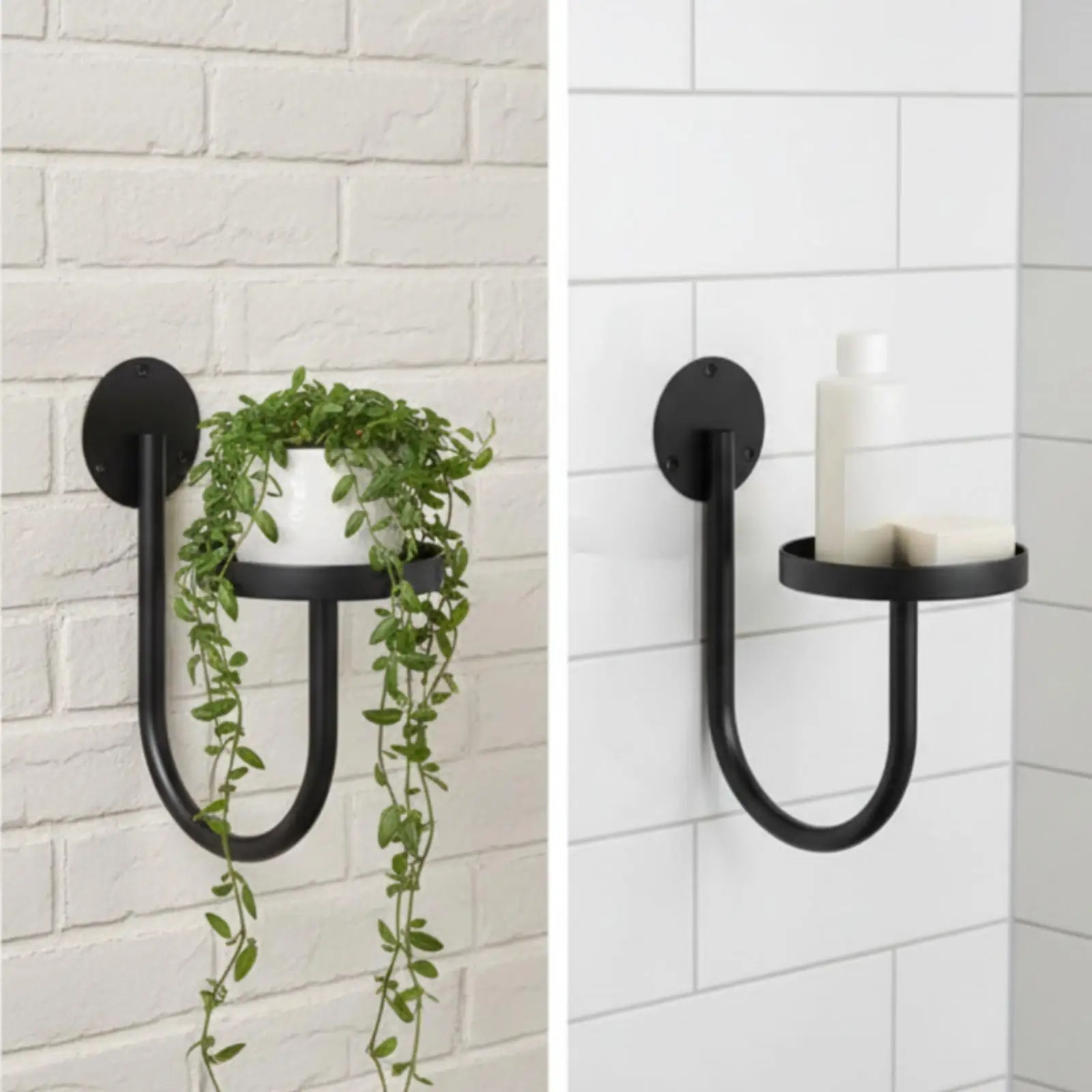 4 Pieces Black Metal Wall-Mounted Plant Holder Easy to Clean Wall Plant Holder with Circular Platform Floating Shelf Indoor