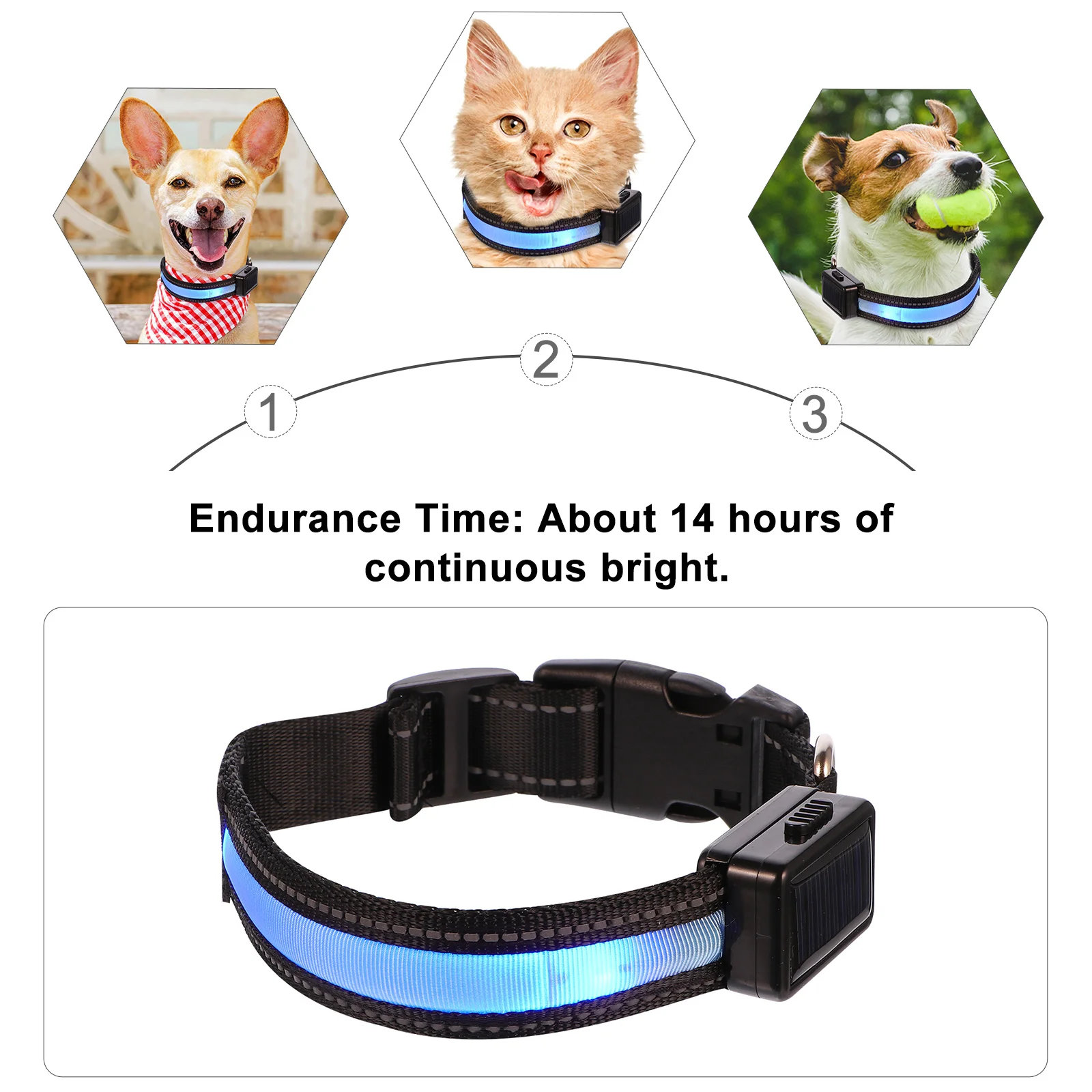 

Glowing Dog Collar LED Light Up Pet Safety Night Flashing Rechargeable 3 Modes Adjustable Comfortable Polyester