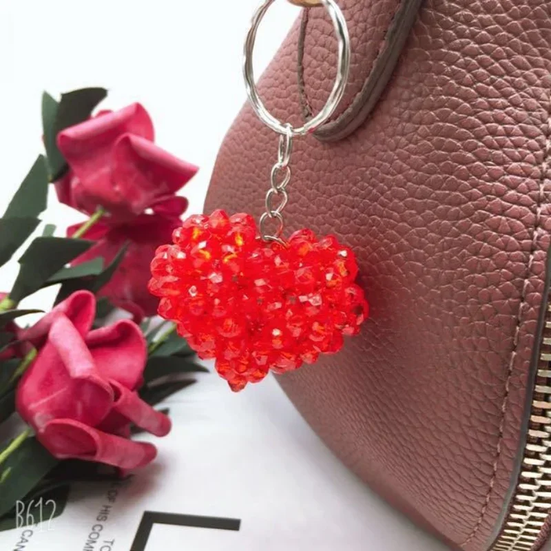 DIY Creative Crystal Hand-Woven Beads Keychain Pendant Love Heart Accessories Bag Mobile Phone Chain Charm Gifts for Girl 2024