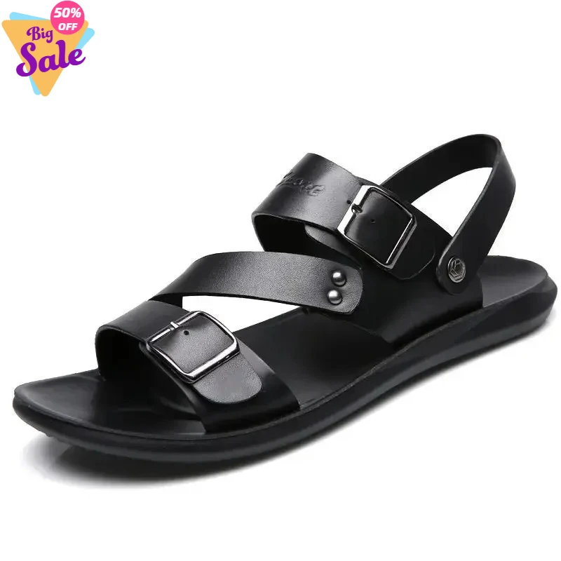 

Fashion Comfortable Men's Sandals Solid Color Open Toe Mens Leather Sandal New Slippers Beach for Male Leather Footwear 2026