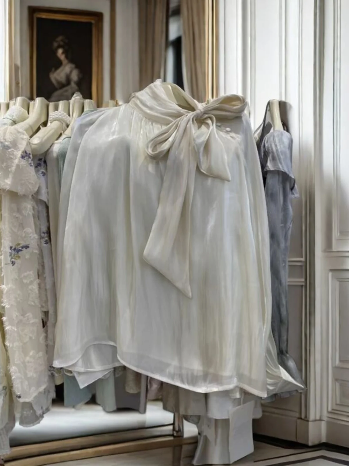 

Женская свободная блузка из ацетатного сатина с длинным рукавом и узлом, весенняя модная модель оригинального дизайна, повседневная деловая одежда