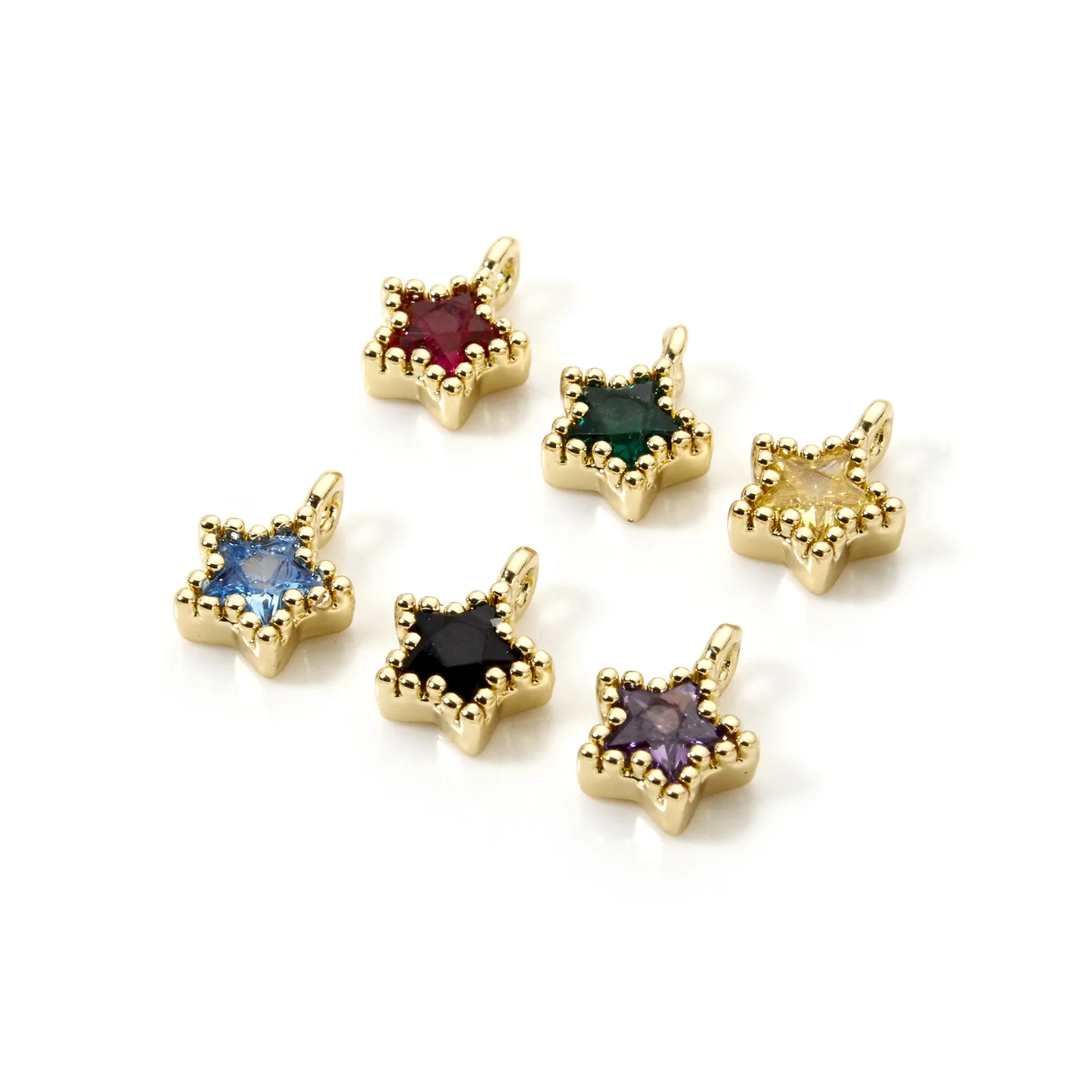 2pcs Mini Brass Galaxy Charms Gold Color Pentagram Star Multicolour Cubic Zirconia Pendants DIY Earrings Necklace Jewelry
