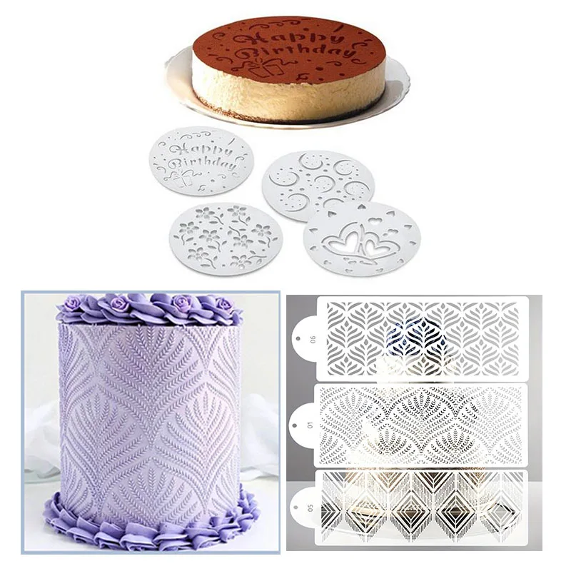 Reusable Cake Decorating Templates for Desserts Coffee Art Baking Birthday Party Lace Floral Designs Pastry DIY Decorating Tools