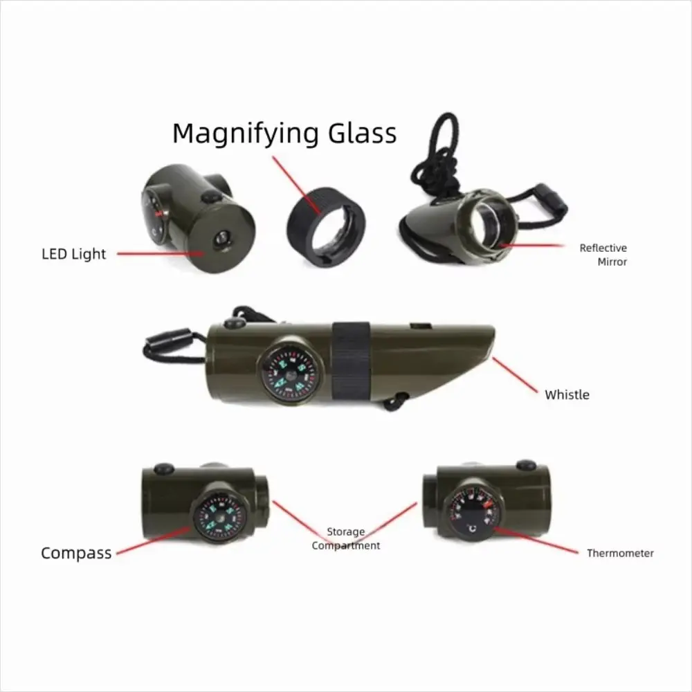7 في 1 صافرة إنقاذ الطوارئ البوصلة متعددة الوظائف في الهواء الطلق صفارة إنقاذ المحمولة عالية ديسيبل 7 في 1 صافرة الطوارئ #4