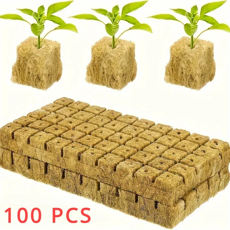 High Porosity EcoGrow 100pcs Rockwool Hydroponic Grow Cubes for Seed Germination and Vegetative Growth